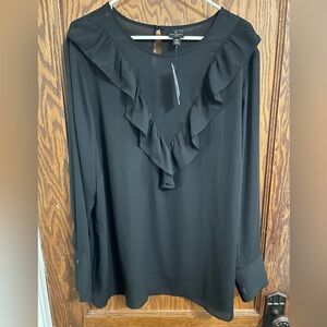 Worthington Black Ruffle V-Neck Blouse